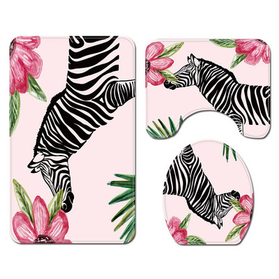 Dzīvniekiem apdrukāts vannas paklājiņš un dušas aizkaru komplekts pret slīdēšanu tualetes sēdekļa pārklāja paklājiņš vannas istabas grīdas paklājiņš absorbējošs tualetes kāju paklāja komplekts