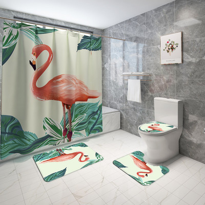 Dzīvniekiem apdrukāts vannas paklājiņš un dušas aizkaru komplekts pret slīdēšanu tualetes sēdekļa pārklāja paklājiņš vannas istabas grīdas paklājiņš absorbējošs tualetes kāju paklāja komplekts