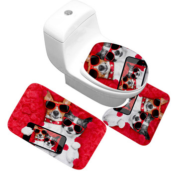 Zeegle Pet Dog Bathroom 3pcs Килим Подови постелки Баня Фланела Неплъзгаща се Подложка за баня Килим за баня и тоалетна