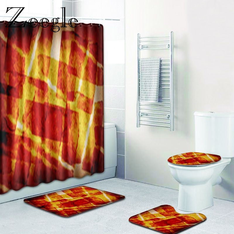 Mūsdienīgs svītrains vannas istabas paklājiņa komplekts dušas aizkars ar āķiem Pretslīdes paklājs vannas istabai tualetes grīdas paklājs paklāja pjedestāla paklājs