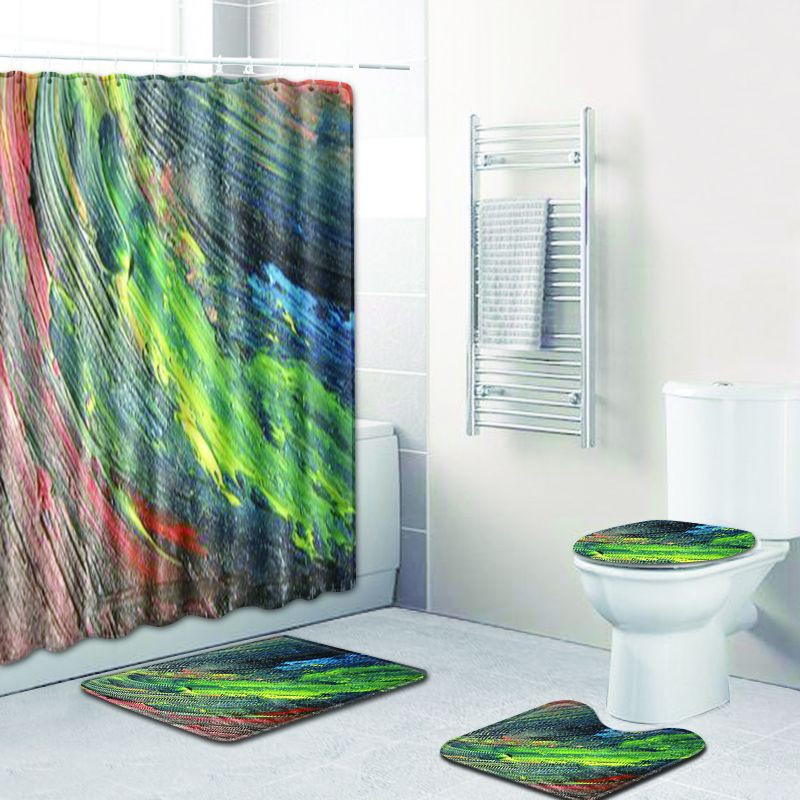 Mūsdienīgs svītrains vannas istabas paklājiņa komplekts dušas aizkars ar āķiem Pretslīdes paklājs vannas istabai tualetes grīdas paklājs paklāja pjedestāla paklājs