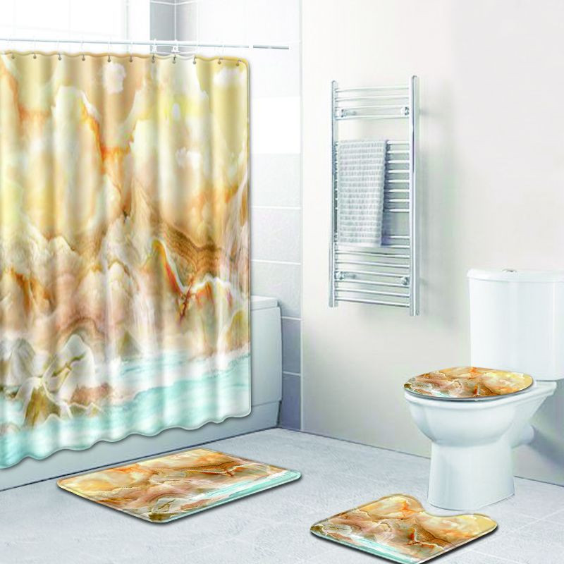 Mūsdienīgs svītrains vannas istabas paklājiņa komplekts dušas aizkars ar āķiem Pretslīdes paklājs vannas istabai tualetes grīdas paklājs paklāja pjedestāla paklājs