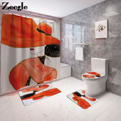 Vannimati ja dušikardina komplekt vannitoas AntiSlip WC-vaiba jalamattide komplekt koos elegantse Beauty Print tualeti istmepadjaga