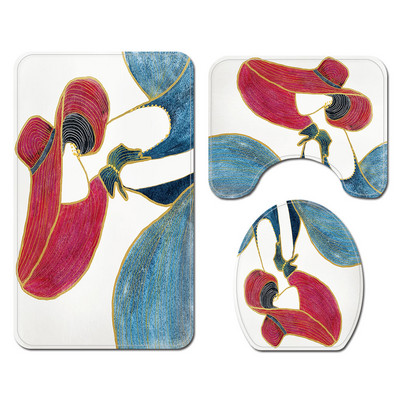 Vannimati ja dušikardina komplekt vannitoas AntiSlip WC-vaiba jalamattide komplekt koos elegantse Beauty Print tualeti istmepadjaga