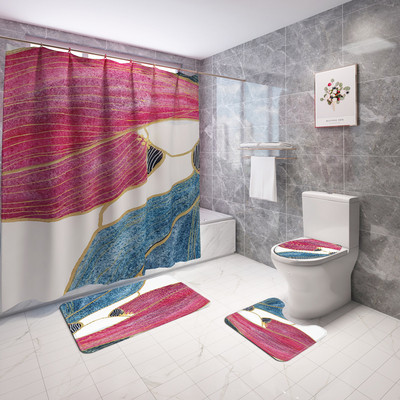 Vannimati ja dušikardina komplekt vannitoas AntiSlip WC-vaiba jalamattide komplekt koos elegantse Beauty Print tualeti istmepadjaga