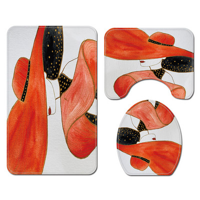 Vannimati ja dušikardina komplekt vannitoas AntiSlip WC-vaiba jalamattide komplekt koos elegantse Beauty Print tualeti istmepadjaga