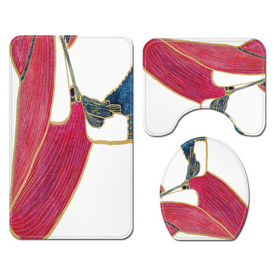 Vannimati ja dušikardina komplekt vannitoas AntiSlip WC-vaiba jalamattide komplekt koos elegantse Beauty Print tualeti istmepadjaga