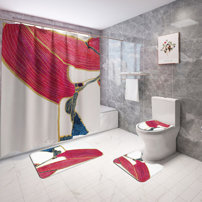 Vannimati ja dušikardina komplekt vannitoas AntiSlip WC-vaiba jalamattide komplekt koos elegantse Beauty Print tualeti istmepadjaga