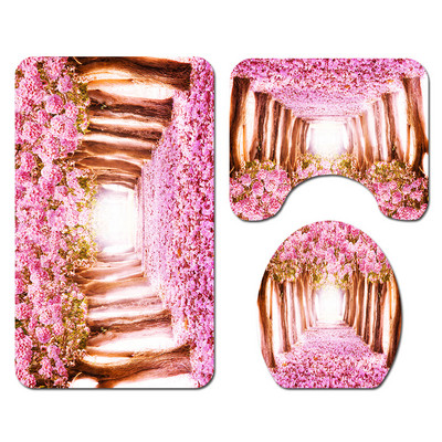 Zeegle Creative Flower vannas paklājs un dušas aizkaru komplekts mazgājams vannas paklājiņš tualetes paklāja komplekts ar āķiem Neslīdošs vannas istabas kāju paklājs