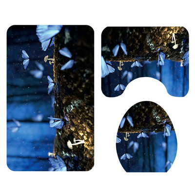 Zeegle Creative Flower vannas paklājs un dušas aizkaru komplekts mazgājams vannas paklājiņš tualetes paklāja komplekts ar āķiem Neslīdošs vannas istabas kāju paklājs