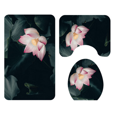 Zeegle Creative Flower vannas paklājs un dušas aizkaru komplekts mazgājams vannas paklājiņš tualetes paklāja komplekts ar āķiem Neslīdošs vannas istabas kāju paklājs