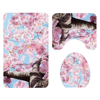 Zeegle Creative Flower vannas paklājs un dušas aizkaru komplekts mazgājams vannas paklājiņš tualetes paklāja komplekts ar āķiem Neslīdošs vannas istabas kāju paklājs