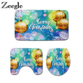 Zeegle Ziemassvētku vannas istabas paklājiņš 3gab Vannas istabas paklāju komplekts Absorbējošs vannas paklājiņš tualetes vāka pārsegs Neslīdošs vannas paklājs Paklājiņš tualetei