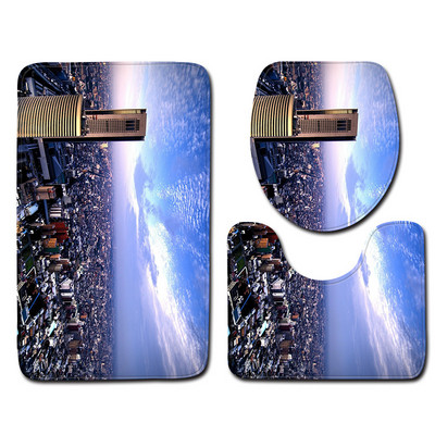 Zeegle City View Drukāts 3gab/komplekts Vannas paklājiņi Vannas istabas paklājs Neslīdošs Vannas istabas grīdas paklāji Tualetes vāks Pārvalks Absorbējoši tualetes paklāji