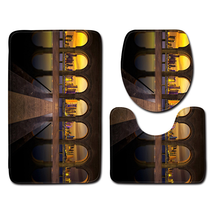 Zeegle City View Drukāts 3gab/komplekts Vannas paklājiņi Vannas istabas paklājs Neslīdošs Vannas istabas grīdas paklāji Tualetes vāks Pārvalks Absorbējoši tualetes paklāji