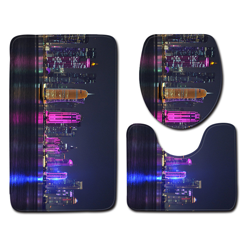 Zeegle City View Drukāts 3gab/komplekts Vannas paklājiņi Vannas istabas paklājs Neslīdošs Vannas istabas grīdas paklāji Tualetes vāks Pārvalks Absorbējoši tualetes paklāji