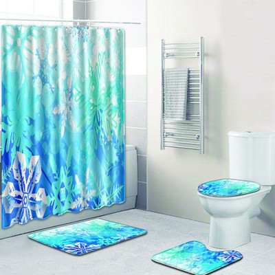 Zeegle vannas paklāja komplekts tualetes U tipa paklājiņš Ūdensnecaurlaidīgs dušas aizkars, pjedestāla paklājs, neslīdošs vannas istabas mīksts kāju paklājs vannas piederumi