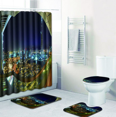 Zeegle Print vannas paklājiņa komplekts ar aizkaru vāku Tualetes pārklājuma paklājiņš Vannas paklāja paliktņa komplekts Vannas istabas aizkars ar 12 āķiem Vannas istabas piederumi