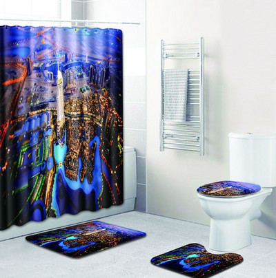 Zeegle Print vannas paklājiņa komplekts ar aizkaru vāku Tualetes pārklājuma paklājiņš Vannas paklāja paliktņa komplekts Vannas istabas aizkars ar 12 āķiem Vannas istabas piederumi