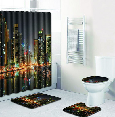 Zeegle Print vannas paklājiņa komplekts ar aizkaru vāku Tualetes pārklājuma paklājiņš Vannas paklāja paliktņa komplekts Vannas istabas aizkars ar 12 āķiem Vannas istabas piederumi