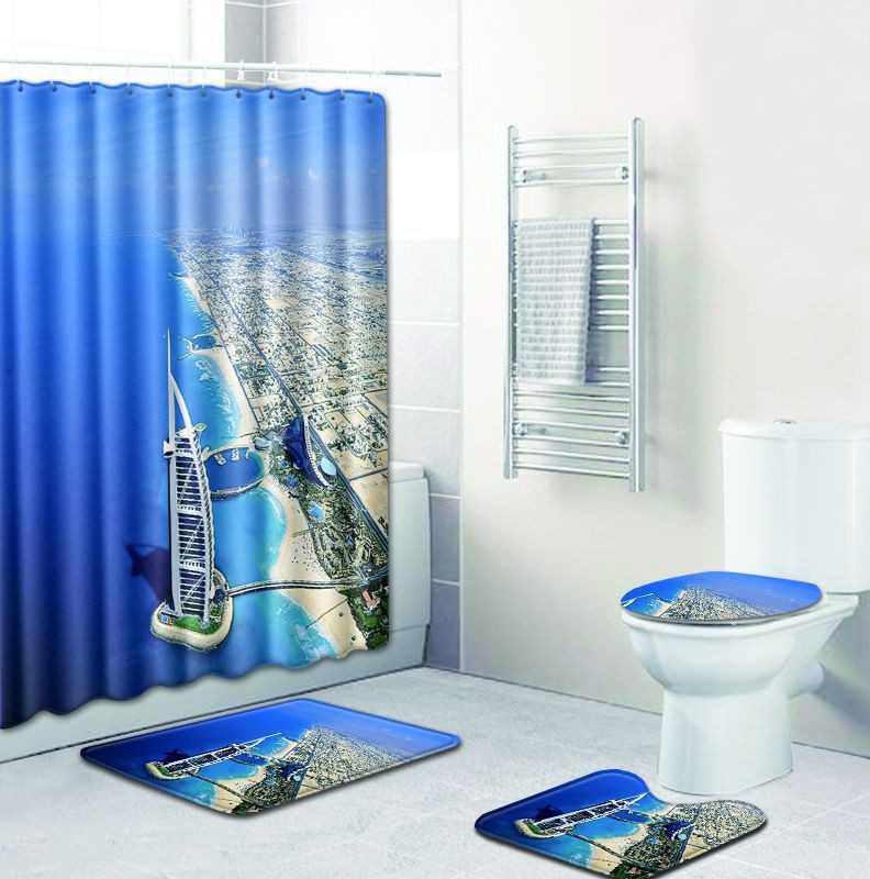 Zeegle Print vannas paklājiņa komplekts ar aizkaru vāku Tualetes pārklājuma paklājiņš Vannas paklāja paliktņa komplekts Vannas istabas aizkars ar 12 āķiem Vannas istabas piederumi