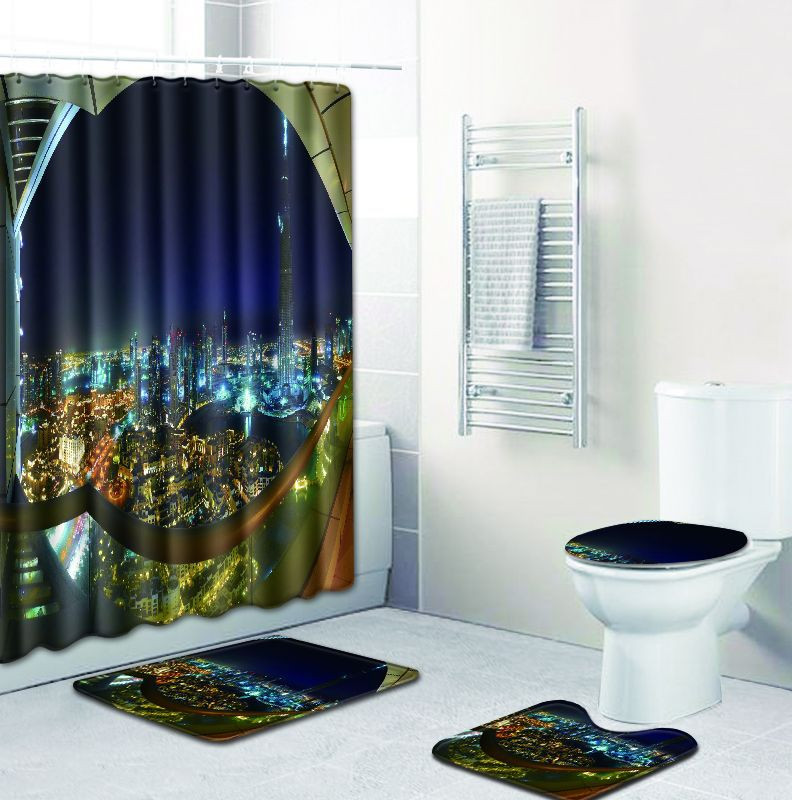 Zeegle Print vannas paklājiņa komplekts ar aizkaru vāku Tualetes pārklājuma paklājiņš Vannas paklāja paliktņa komplekts Vannas istabas aizkars ar 12 āķiem Vannas istabas piederumi