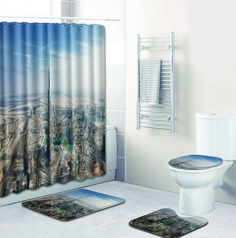 Zeegle Print vannas paklājiņa komplekts ar aizkaru vāku Tualetes pārklājuma paklājiņš Vannas paklāja paliktņa komplekts Vannas istabas aizkars ar 12 āķiem Vannas istabas piederumi