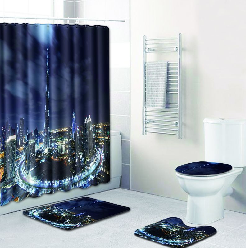 Zeegle Print vannas paklājiņa komplekts ar aizkaru vāku Tualetes pārklājuma paklājiņš Vannas paklāja paliktņa komplekts Vannas istabas aizkars ar 12 āķiem Vannas istabas piederumi