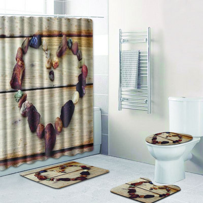 Zeegle Heart Pattern Kupaonski Pedestal Tepih Poklopac Navlaka za WC Poklopac Set Otirača za Kupatilo Neklizajuće prostirke za upijanje vode Vodootporna zavjesa za tuširanje