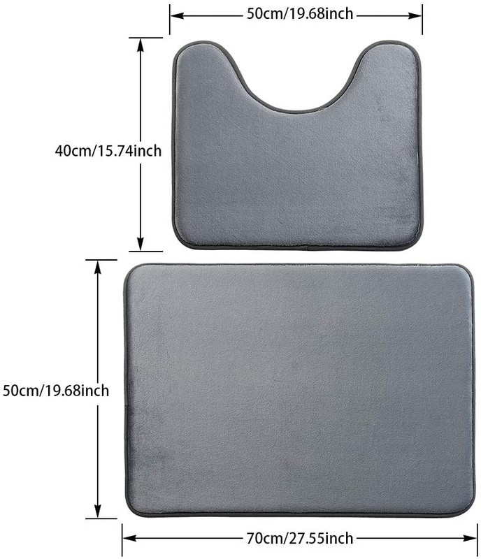 2 dab. Memory Foam Mat Neslīdošs vannas paklājiņš un U formas pjedestāla paklājiņš, kontūrveida paklājs vannas istabas paklājs, mazgājams mašīnā