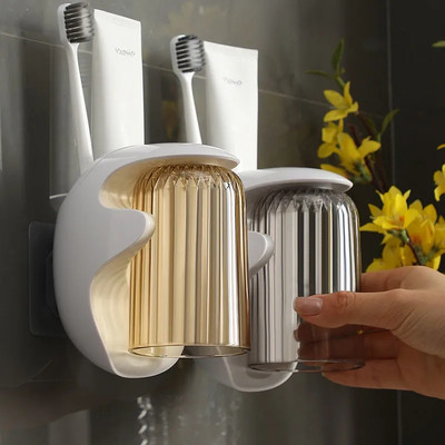 Gargle Cup Non Perforated Wall Mounted Gargle Cup Rack Magnetic Mouthwash Cup Brushing Cup Σετ οικιακού ποτηριού πλυσίματος