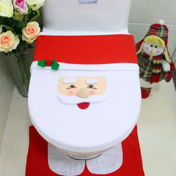 Коледно покривало за тоалетна седалка Премиум фланелен коледен модел Водоустойчива подложка за крака и капак за резервоар за декорация на баня