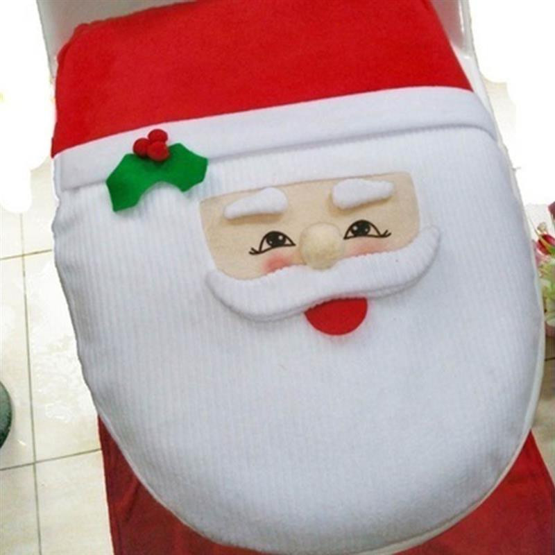 Ziemassvētku tualetes sēdekļa pārvalks Premium flaneļa Ziemassvētku raksta ūdensnecaurlaidīgs pēdu paklājiņš un tvertnes pārsegs vannas istabas dekorēšanai