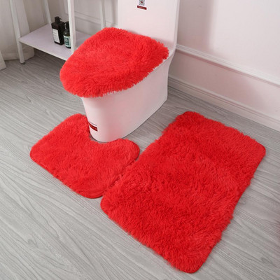 3db/készlet Színes fürdőszobai szőnyeg szett Téglalap bolyhos haj Fürdőszőnyegek Modern WC fedél Takaró Szőnyegek Kit Fürdőszoba kiegészítők