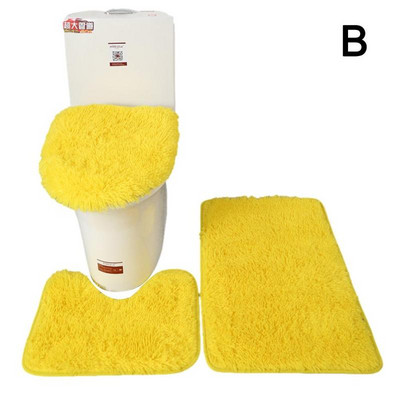 3 vnt./rinkinys Spalvotas vonios kilimėlių rinkinys Stačiakampis Pūkuotus Plaukus Vonios Kilimai Šiuolaikiniai Tualeto Dangtis Uždengimas Kilimėlių rinkinys Vonios kambario priedai