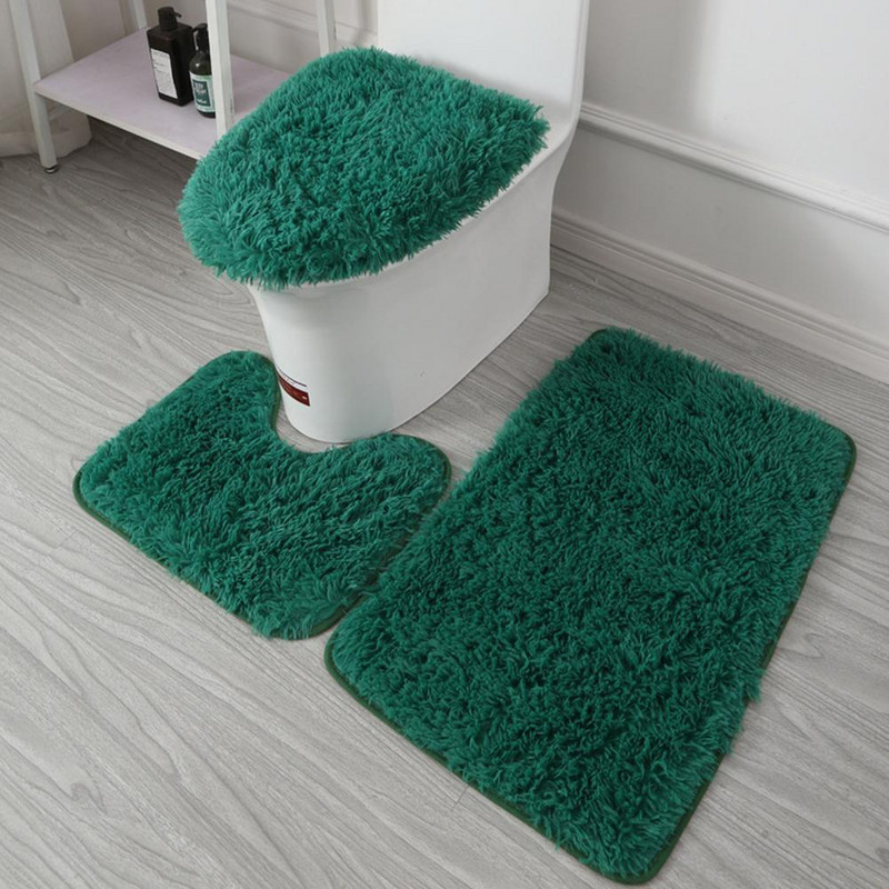3 vnt./rinkinys Spalvotas vonios kilimėlių rinkinys Stačiakampis Pūkuotus Plaukus Vonios Kilimai Šiuolaikiniai Tualeto Dangtis Uždengimas Kilimėlių rinkinys Vonios kambario priedai