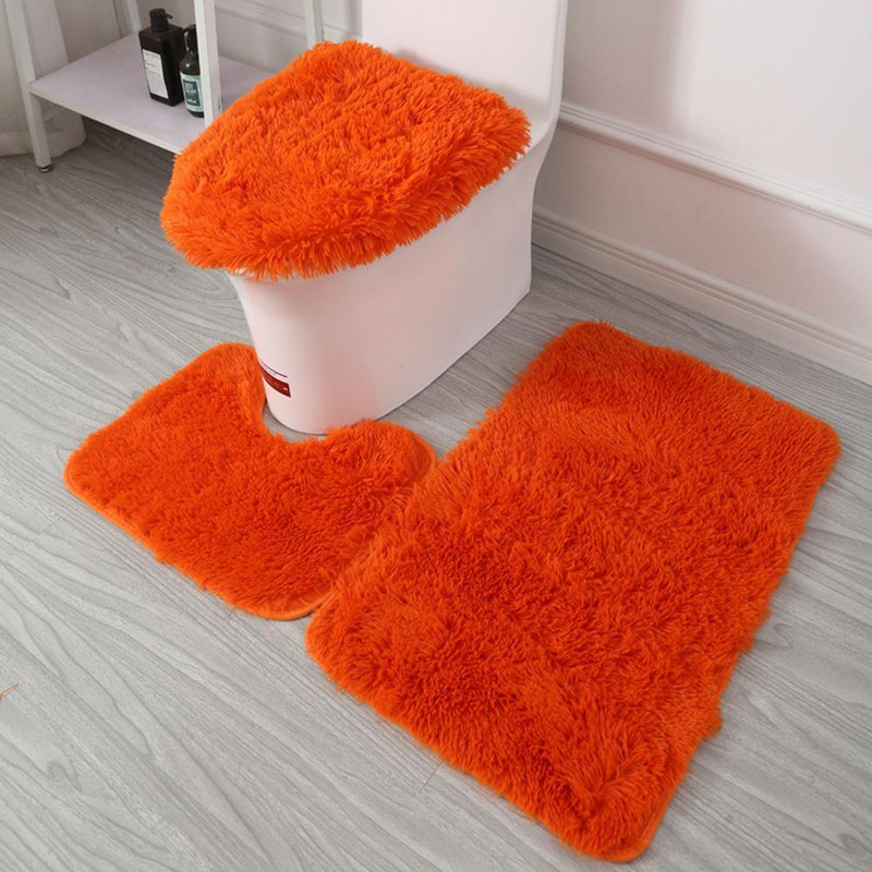 3 vnt./rinkinys Spalvotas vonios kilimėlių rinkinys Stačiakampis Pūkuotus Plaukus Vonios Kilimai Šiuolaikiniai Tualeto Dangtis Uždengimas Kilimėlių rinkinys Vonios kambario priedai