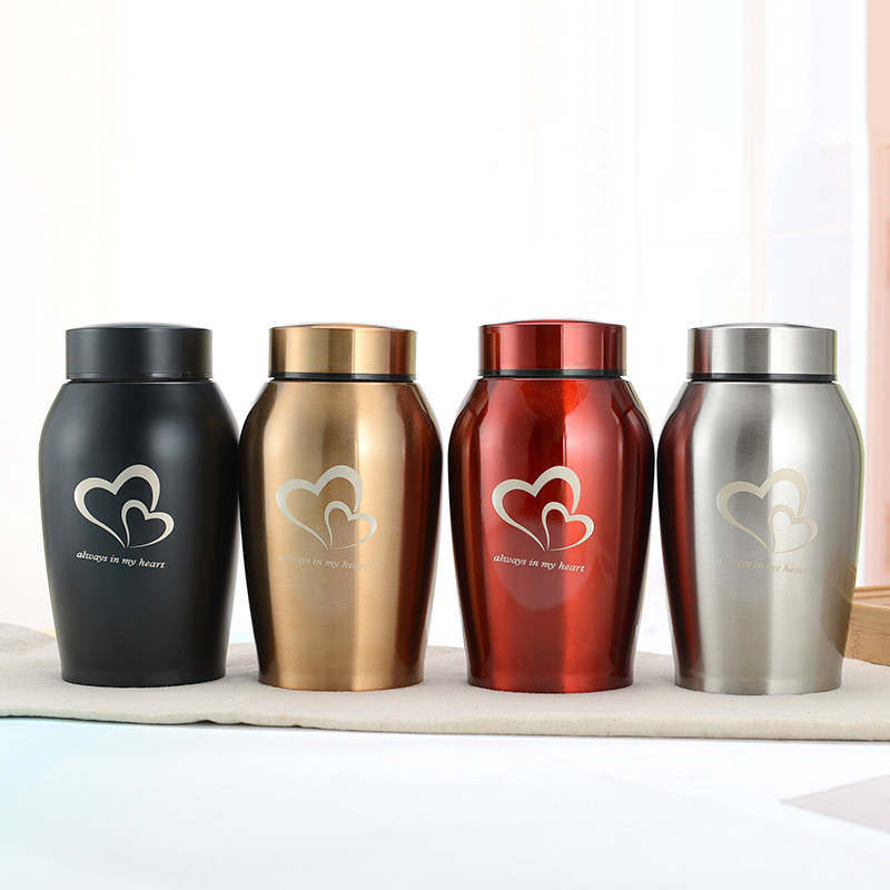 2022. gada Jaunas daudzkrāsainas nerūsējošā tērauda suņu urnas kaķiem putniem peles kremēšanas pelniem urnas aizzīmogotās bēres suņiem mājdzīvnieku suvenīru burka