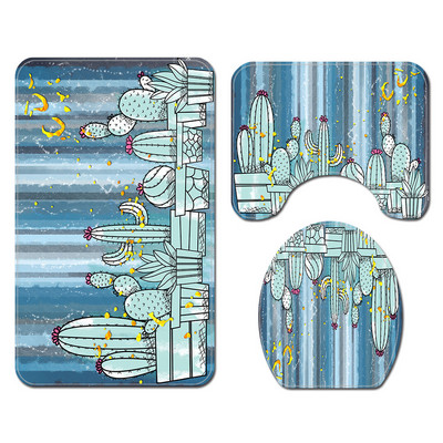 Drukāšana dušas aizkaru un tualetes paklājiņu komplekts Vannas istabas dekorēšana U-veida tualetes paklājs Absorbējošs tualetes sēdekļa pārklāja paklājs Vannas istabas paklāji