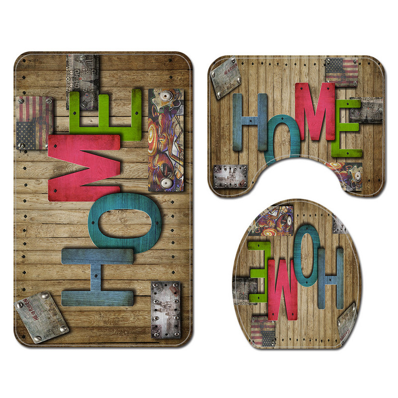 Drukāšana dušas aizkaru un tualetes paklājiņu komplekts Vannas istabas dekorēšana U-veida tualetes paklājs Absorbējošs tualetes sēdekļa pārklāja paklājs Vannas istabas paklāji