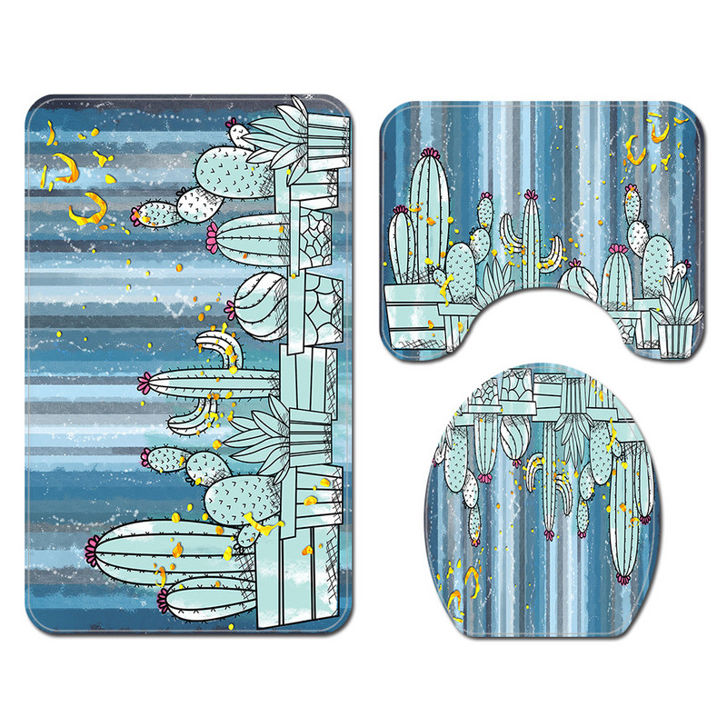 Drukāšana dušas aizkaru un tualetes paklājiņu komplekts Vannas istabas dekorēšana U-veida tualetes paklājs Absorbējošs tualetes sēdekļa pārklāja paklājs Vannas istabas paklāji