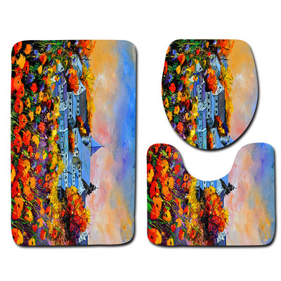 Zeegle Painting Rhyme 3Gb Tualetes paklājiņi Vannas istabas paklāji 3Gb., Neslīdoši vannas istabas grīdas paklājiņi Durvju paklājiņi Mikrošķiedras vannas paklājiņu komplekts