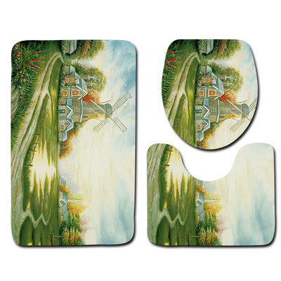 Zeegle Painting Rhyme 3Gb Tualetes paklājiņi Vannas istabas paklāji 3Gb., Neslīdoši vannas istabas grīdas paklājiņi Durvju paklājiņi Mikrošķiedras vannas paklājiņu komplekts