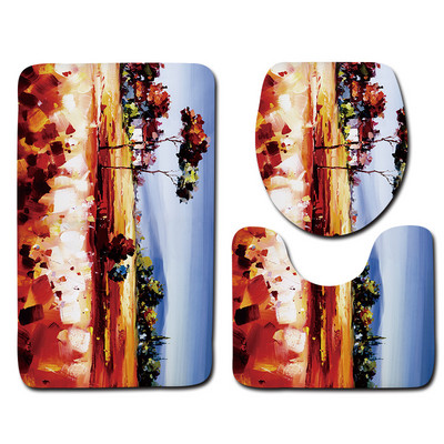 Zeegle Painting Rhyme 3Gb Tualetes paklājiņi Vannas istabas paklāji 3Gb., Neslīdoši vannas istabas grīdas paklājiņi Durvju paklājiņi Mikrošķiedras vannas paklājiņu komplekts