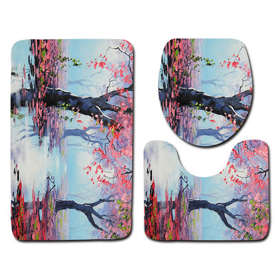 Zeegle Painting Rhyme 3Gb Tualetes paklājiņi Vannas istabas paklāji 3Gb., Neslīdoši vannas istabas grīdas paklājiņi Durvju paklājiņi Mikrošķiedras vannas paklājiņu komplekts