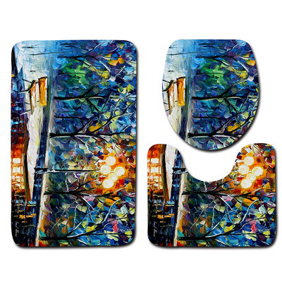 Zeegle Painting Rhyme 3Gb Tualetes paklājiņi Vannas istabas paklāji 3Gb., Neslīdoši vannas istabas grīdas paklājiņi Durvju paklājiņi Mikrošķiedras vannas paklājiņu komplekts