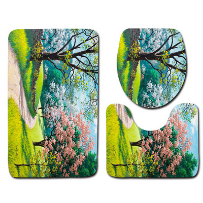 Zeegle Painting Rhyme 3Gb Tualetes paklājiņi Vannas istabas paklāji 3Gb., Neslīdoši vannas istabas grīdas paklājiņi Durvju paklājiņi Mikrošķiedras vannas paklājiņu komplekts