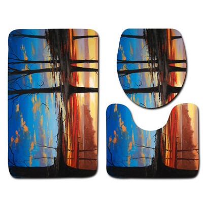 Zeegle Painting Rhyme 3Gb Tualetes paklājiņi Vannas istabas paklāji 3Gb., Neslīdoši vannas istabas grīdas paklājiņi Durvju paklājiņi Mikrošķiedras vannas paklājiņu komplekts