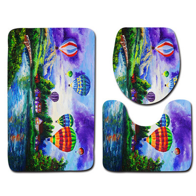 Zeegle Painting Rhyme 3Gb Tualetes paklājiņi Vannas istabas paklāji 3Gb., Neslīdoši vannas istabas grīdas paklājiņi Durvju paklājiņi Mikrošķiedras vannas paklājiņu komplekts