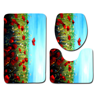 Zeegle Painting Rhyme 3Gb Tualetes paklājiņi Vannas istabas paklāji 3Gb., Neslīdoši vannas istabas grīdas paklājiņi Durvju paklājiņi Mikrošķiedras vannas paklājiņu komplekts